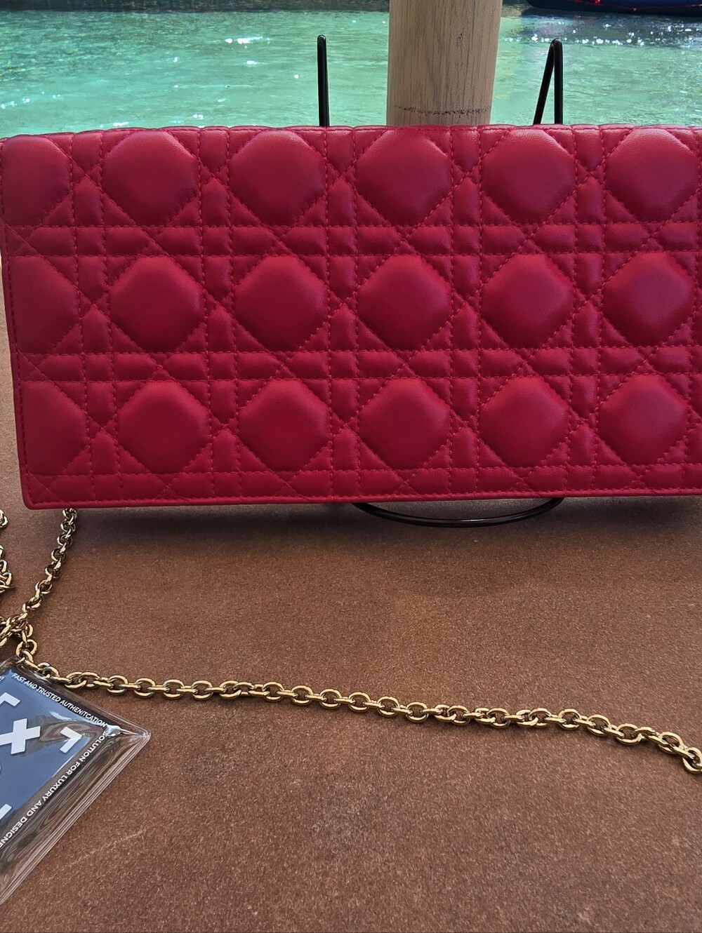 Christian Dior Fuchsia Pink Lady Dior  Cannage Quilted Lady Dior Chain Wallet